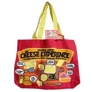 Trader Joes Cheese Experience Bag Red Cotton Canvas Tote Graphic Grocery